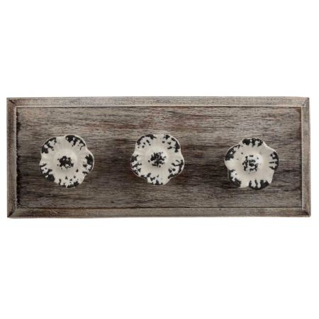 Black Daffodils Ceramic Etched Wooden Hooks
